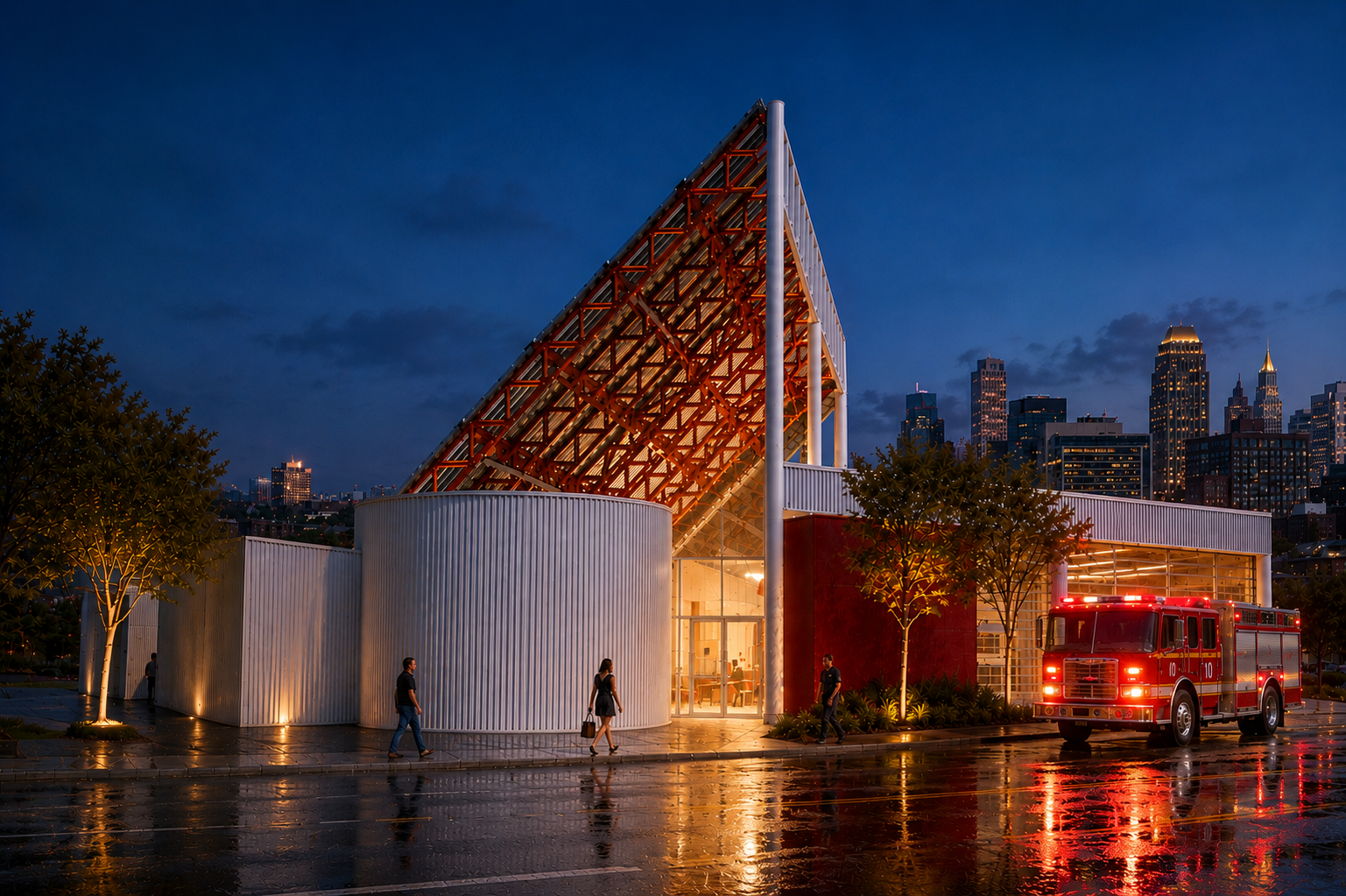 Commercial Portfolio Solar Powered Firestation in Baltimore City- Night View