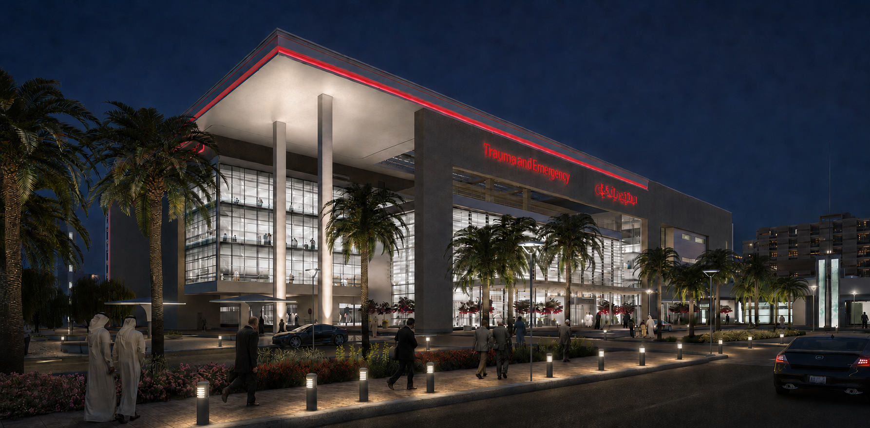 Commercial Portfolio Arab Countries New Emergency Hospital, Front Elevation | Cunningham Group Architects